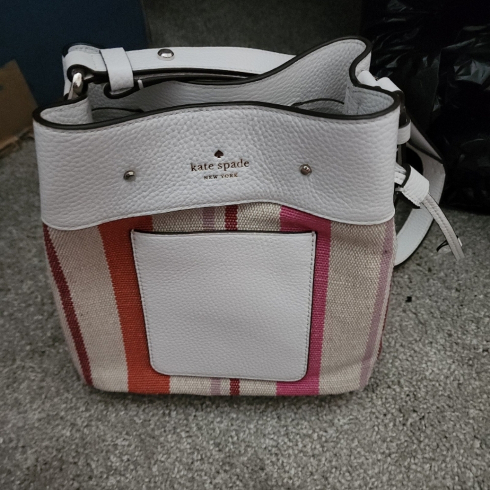 Kate Spade Striped Bucket Bag - White, Pink, Orange
